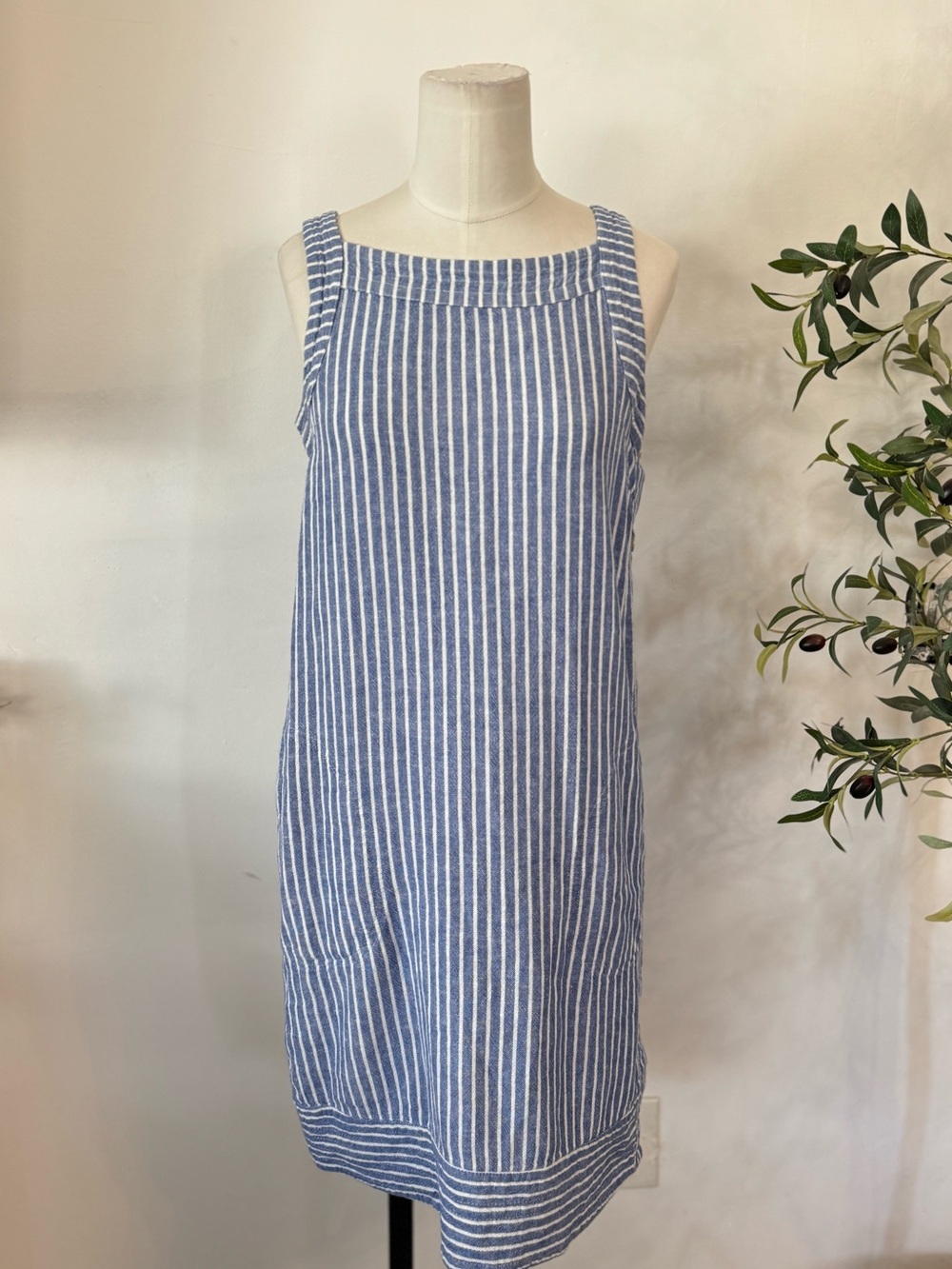 For Cynthia Blue White Striped Linen Blend Shift Dress XS Coastal